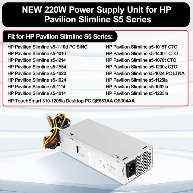 Alt view image 2 of 6 - 220W Power Supply Unit for HP Pavilion Slimline S5 S5-1xxx TouchSmart S5-1024 310-1205la Desktop PC S5-1110d S5-1002la S5-1010 633195-001 633196-001 633193-001 PCA222 FH-ZD221MGR PCA322 Touchsmat