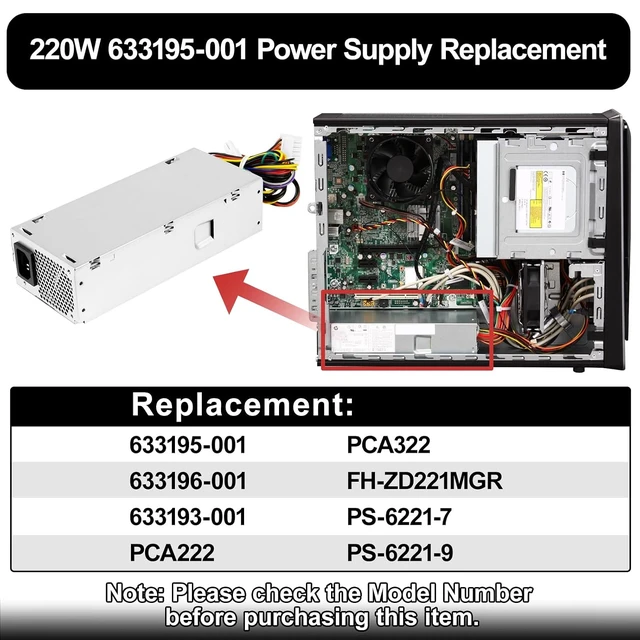 Alt view image 3 of 6 - 220W Power Supply Unit for HP Pavilion Slimline S5 S5-1xxx TouchSmart S5-1024 310-1205la Desktop PC S5-1110d S5-1002la S5-1010 633195-001 633196-001 633193-001 PCA222 FH-ZD221MGR PCA322 Touchsmat