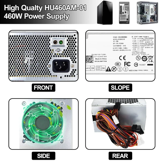 Alt view image 5 of 6 - HU460AM-01 WC1T4 D460AM-03 460W Power Supply Compatible with Dell XPS 8930 8920 8910 8900 8700 8300 Alien-Ware Aurora R5 Replacs DPS-460DB-15 AC460AM-01 WY7XX L350AM-00 AC460AD-00