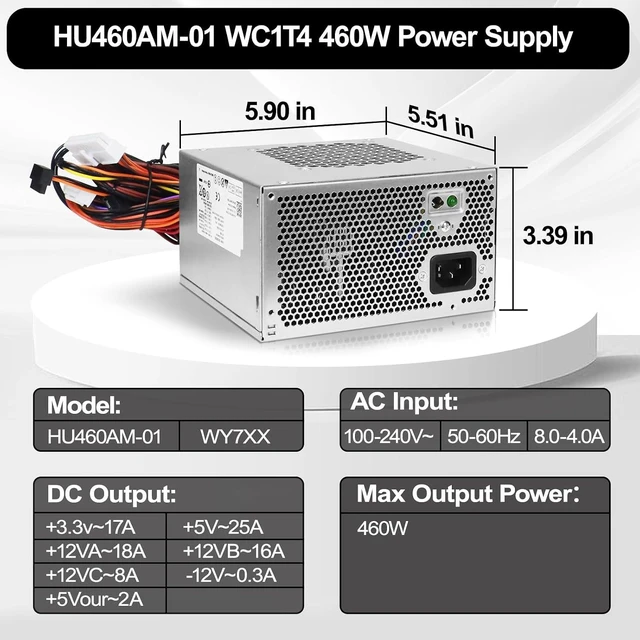 Alt view image 6 of 6 - HU460AM-01 WC1T4 D460AM-03 460W Power Supply Compatible with Dell XPS 8930 8920 8910 8900 8700 8300 Alien-Ware Aurora R5 Replacs DPS-460DB-15 AC460AM-01 WY7XX L350AM-00 AC460AD-00