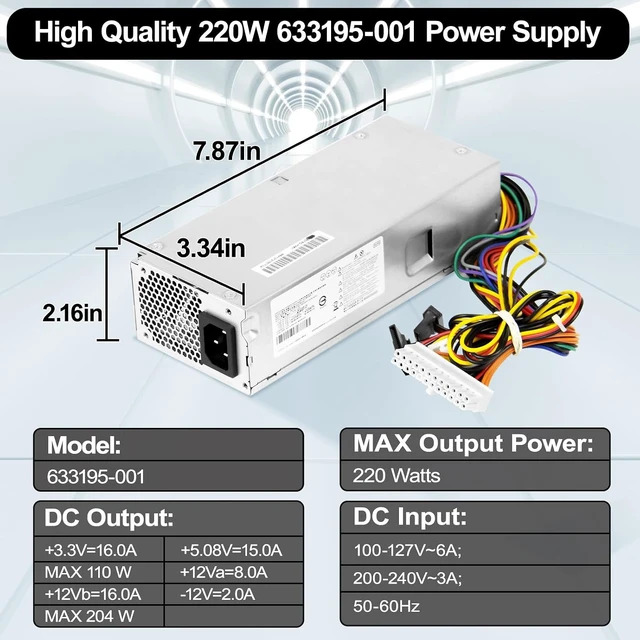 Alt view image 6 of 6 - 220W Power Supply Unit for HP Pavilion Slimline S5 S5-1xxx TouchSmart S5-1024 310-1205la Desktop PC S5-1110d S5-1002la S5-1010 633195-001 633196-001 633193-001 PCA222 FH-ZD221MGR PCA322 Touchsmat