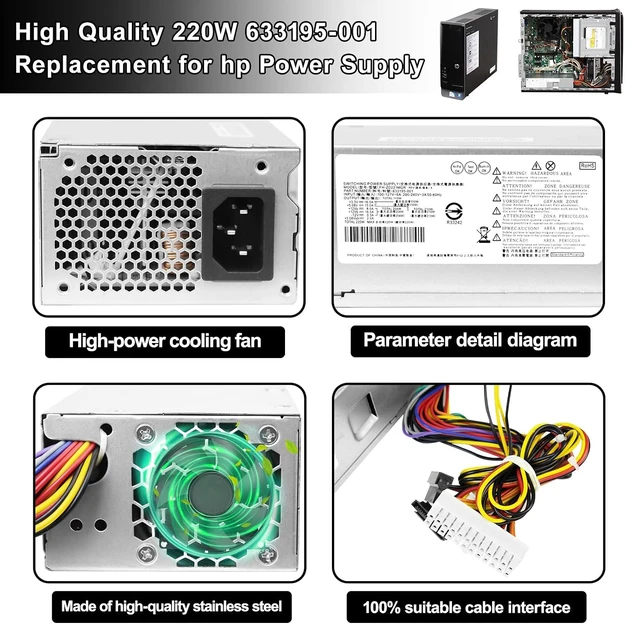 Alt view image 5 of 6 - 220W Power Supply Unit for HP Pavilion Slimline S5 S5-1xxx TouchSmart S5-1024 310-1205la Desktop PC S5-1110d S5-1002la S5-1010 633195-001 633196-001 633193-001 PCA222 FH-ZD221MGR PCA322 Touchsmat
