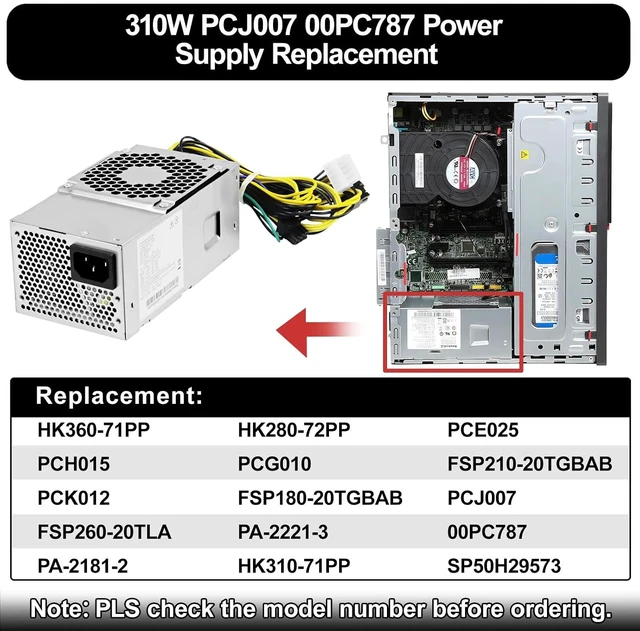 Alt view image 3 of 6 - PCJ007 310W Power Supply 10pin Compatible with Lenovo TFX M310 410 415 510 610 710 ThinkCentre M920s 10Pin 310W Power Supply Replaces HK360-71PP PCH015 PCK01210PIN+8/6+2PIN+2 * 4PIN