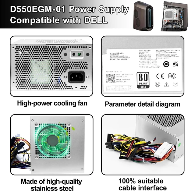 Alt view image 6 of 6 - D550EGM-01 550W Power Supply Compatible with Alienware Aurora R10 R11 Dell Precision 3630 3640 Power Supply Replacement for D550EGM-00 DPS-550AB-51A 1J5G2 YXK65