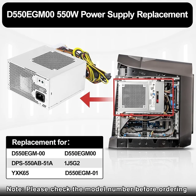 Alt view image 3 of 6 - D550EGM-01 550W Power Supply Compatible with Alienware Aurora R10 R11 Dell Precision 3630 3640 Power Supply Replacement for D550EGM-00 DPS-550AB-51A 1J5G2 YXK65