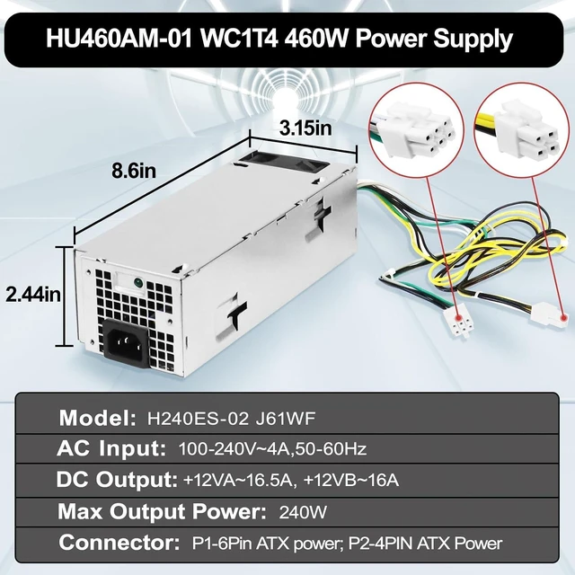 Alt view image 4 of 6 - L240ES-00 H240ES-02 Power Supply B240AM-02 240w PSU Compatible with Dell OptiPlex 3050 5050 7050 Mini Tower J61WF DK87P F484X DW3M7 HT04K (6Pin + 4Pin Connector)