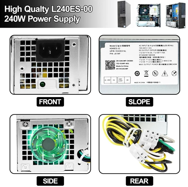 Alt view image 5 of 6 - L240ES-00 H240ES-02 Power Supply B240AM-02 240w PSU Compatible with Dell OptiPlex 3050 5050 7050 Mini Tower J61WF DK87P F484X DW3M7 HT04K (6Pin + 4Pin Connector)