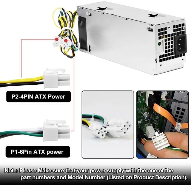 Alt view image 6 of 6 - L240ES-00 H240ES-02 Power Supply B240AM-02 240w PSU Compatible with Dell OptiPlex 3050 5050 7050 Mini Tower J61WF DK87P F484X DW3M7 HT04K (6Pin + 4Pin Connector)