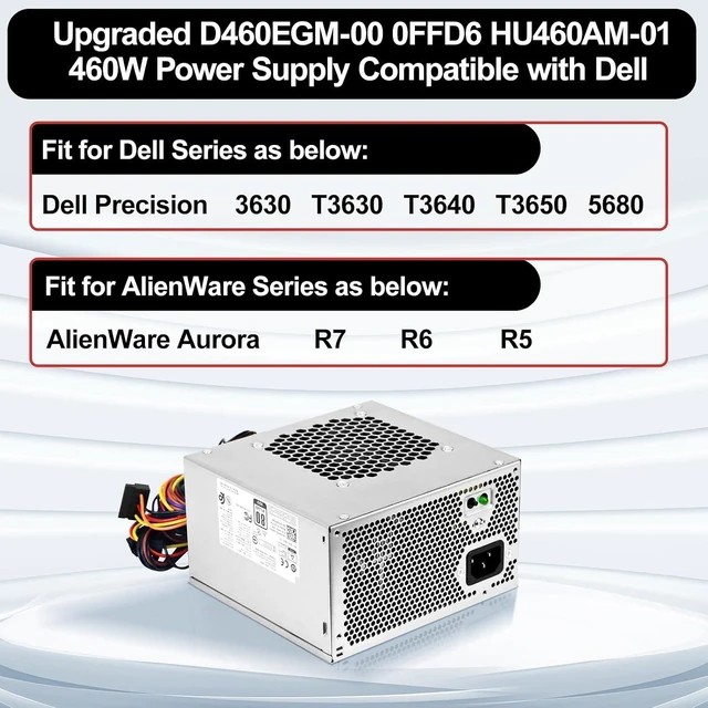 Alt view image 2 of 7 - D460EGM-00 460W Power Supply HU460AM-01 Compatible with Dell Precision 3630 T3630 5680 T3640 T3650 Alien-Ware Aurora R7 R6 R5 460w PSU Replace DPS-460DB-18 A AC460AM-01 D460AM-03 PSU