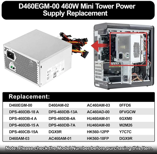 Alt view image 3 of 7 - D460EGM-00 460W Power Supply HU460AM-01 Compatible with Dell Precision 3630 T3630 5680 T3640 T3650 Alien-Ware Aurora R7 R6 R5 460w PSU Replace DPS-460DB-18 A AC460AM-01 D460AM-03 PSU