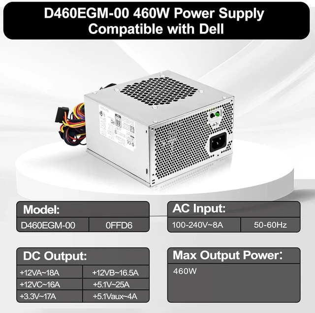 Alt view image 5 of 7 - D460EGM-00 460W Power Supply HU460AM-01 Compatible with Dell Precision 3630 T3630 5680 T3640 T3650 Alien-Ware Aurora R7 R6 R5 460w PSU Replace DPS-460DB-18 A AC460AM-01 D460AM-03 PSU