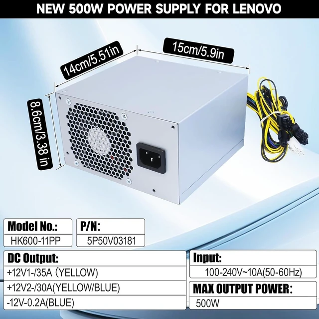 Alt view image 4 of 7 - 500W HK600-11PP Power Supply Compatible with Lenovo P330 P340 P350 P328 P310 K M930T T4900K PCK010 FSK010 5P50V03181 5P50V03218 SP50H29598 FSP600-60AGPAA Switching Power Supply