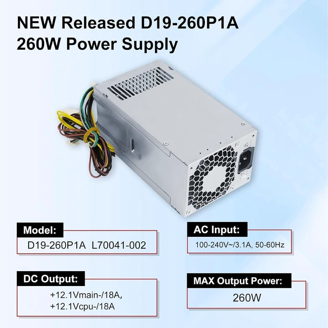Alt view image 5 of 6 - D19-260P1A Power Supply 260W Power Supply Replacement L70041-002 PCG004 Compatible with HP prodesk 400 G7 480 G7 600 G6 800 G6 7-Inline Connector + 4-Pin*2