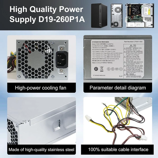 Alt view image 6 of 6 - D19-260P1A Power Supply 260W Power Supply Replacement L70041-002 PCG004 Compatible with HP prodesk 400 G7 480 G7 600 G6 800 G6 7-Inline Connector + 4-Pin*2