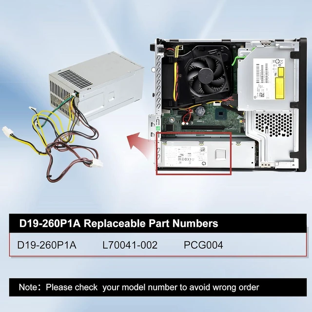 Alt view image 3 of 6 - D19-260P1A Power Supply 260W Power Supply Replacement L70041-002 PCG004 Compatible with HP prodesk 400 G7 480 G7 600 G6 800 G6 7-Inline Connector + 4-Pin*2
