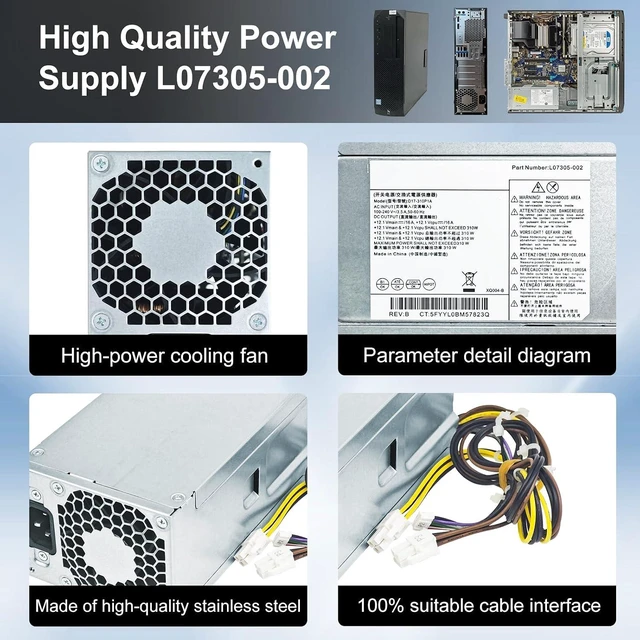 Alt view image 5 of 6 - L07305-002 310W Power Supply, D17-310P1A Power Supply Compatible with HP G3 G4 280 288 480 600 880 HP Z2 G4 SFF Workstation Replaces D16-250P2A D16-180P1B PCH023 PCG002 PSU(4P+4P+7P)