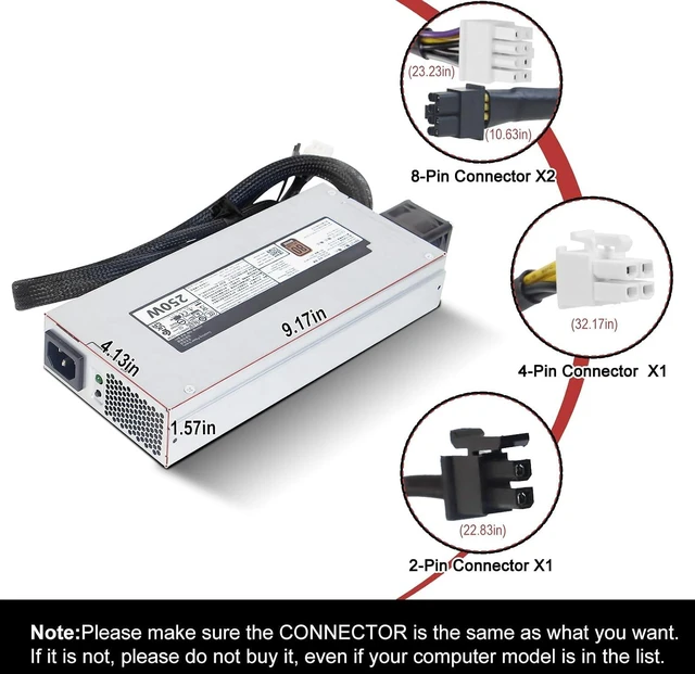 Alt view image 4 of 6 - AC250E-S0 P3G94 250W Power Supply FSE024-241G Compatible with Dell PowerEdge R240 Power Supply Connector8pin X2 + 4 pin + 2 pin