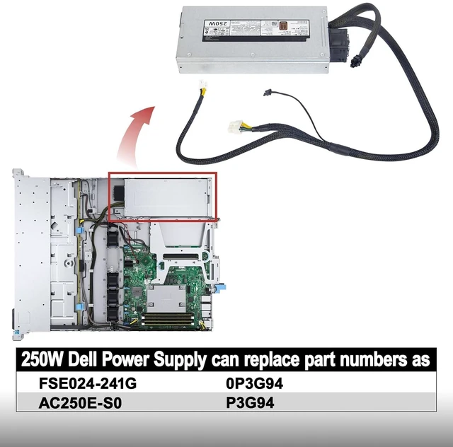 Alt view image 3 of 6 - AC250E-S0 P3G94 250W Power Supply FSE024-241G Compatible with Dell PowerEdge R240 Power Supply Connector8pin X2 + 4 pin + 2 pin