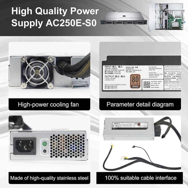 Alt view image 6 of 6 - AC250E-S0 P3G94 250W Power Supply FSE024-241G Compatible with Dell PowerEdge R240 Power Supply Connector8pin X2 + 4 pin + 2 pin