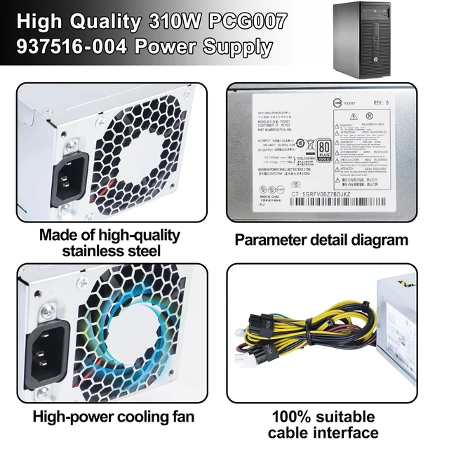 Alt view image 5 of 7 - PCG007 937516-004 310W Power Supply Compatible with HP ProDesk 280 288 480 G3 MT, Compatible with HP 400G4 282G3 SFF 901772-004 DPS-310AB-1A PSU Power Supply
