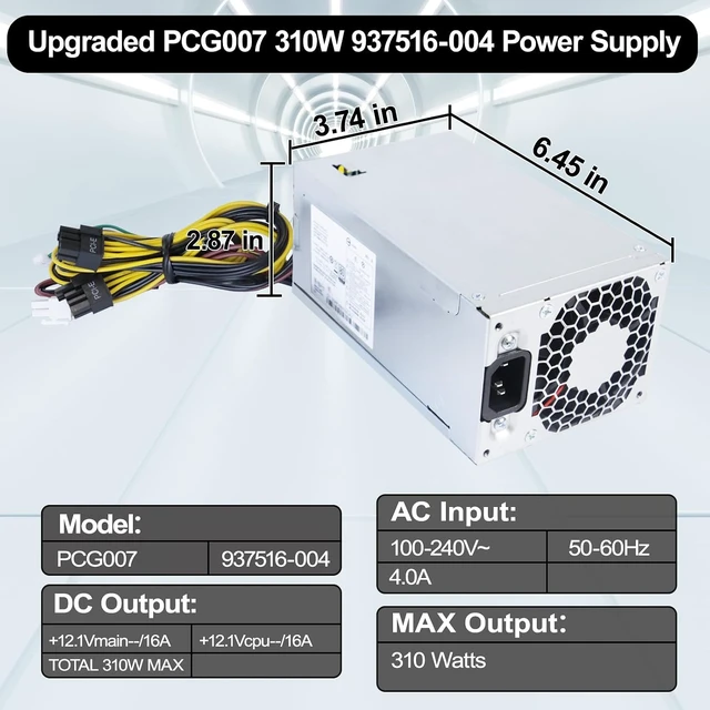 Alt view image 6 of 7 - PCG007 937516-004 310W Power Supply Compatible with HP ProDesk 280 288 480 G3 MT, Compatible with HP 400G4 282G3 SFF 901772-004 DPS-310AB-1A PSU Power Supply