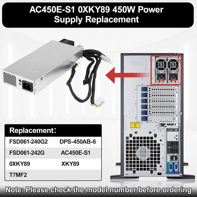 Alt view image 3 of 6 - AC450E-S1 XKY89 450W Dell Power Supply Compatible with DELL PowerEdge T440 T430 T420 T320 R430 R440 R530 R540 Replaces T7MF2 FSD061-240G2 DPS-450AB-6 FSD061-242G18pin+10pin*2+8pin