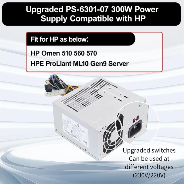 Alt view image 3 of 6 - DPS-300AB-73 A 300W Power Supply Compatible with HP Omen 510 560 570 HP Pro Server Power Supply 667893-003Q PSU Replacement for Part PS-6301-07 715185-001 759766-001 PSU