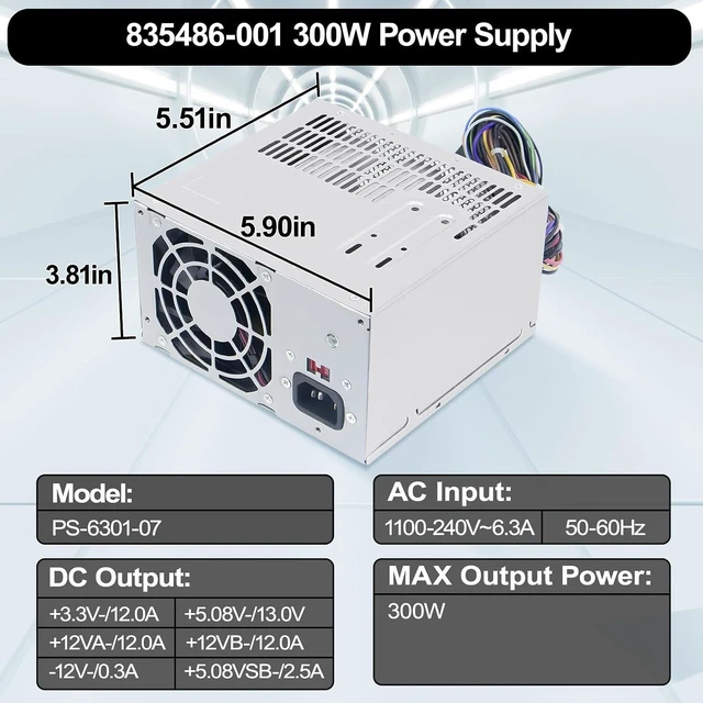Alt view image 5 of 6 - DPS-300AB-73 A 300W Power Supply Compatible with HP Omen 510 560 570 HP Pro Server Power Supply 667893-003Q PSU Replacement for Part PS-6301-07 715185-001 759766-001 PSU