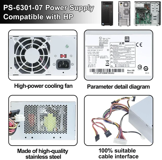 Alt view image 6 of 6 - DPS-300AB-73 A 300W Power Supply Compatible with HP Omen 510 560 570 HP Pro Server Power Supply 667893-003Q PSU Replacement for Part PS-6301-07 715185-001 759766-001 PSU