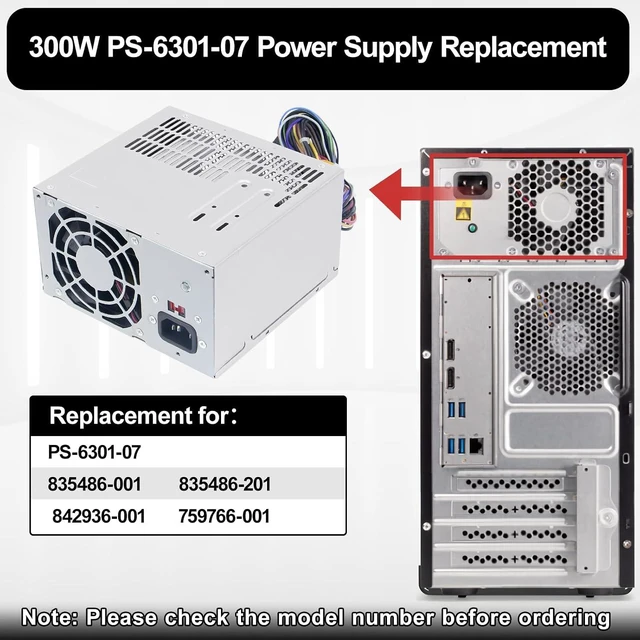 Alt view image 2 of 6 - DPS-300AB-73 A 300W Power Supply Compatible with HP Omen 510 560 570 HP Pro Server Power Supply 667893-003Q PSU Replacement for Part PS-6301-07 715185-001 759766-001 PSU