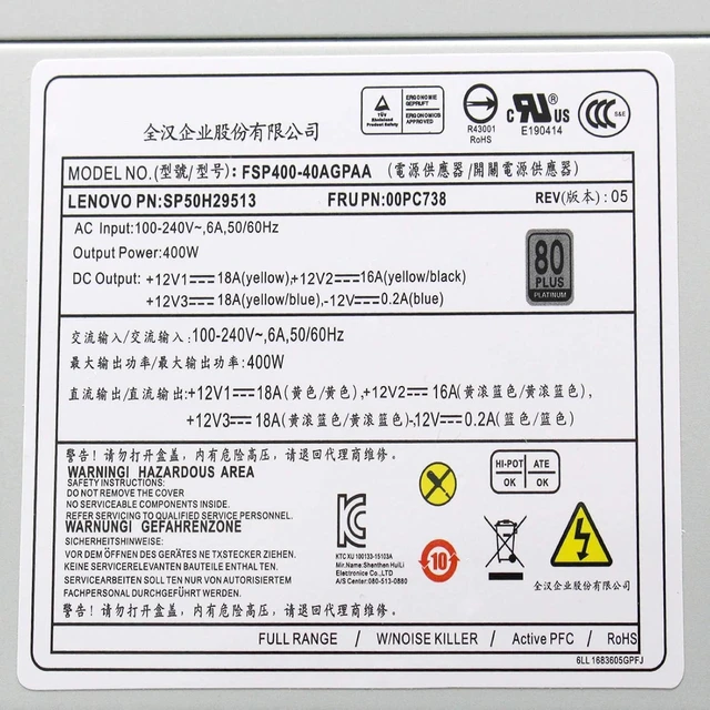 Alt view image 7 of 7 - FSP400-40AGPAA HK350-12PP 400W Power Supply Compatible with Lenovo P300 P310 P320 P410 SP50H29513 00PC738 A8800T FSP250-30AGBAA PCE026 HK280-21PP TFX10Pin Power Supply 400W Server Power Supply