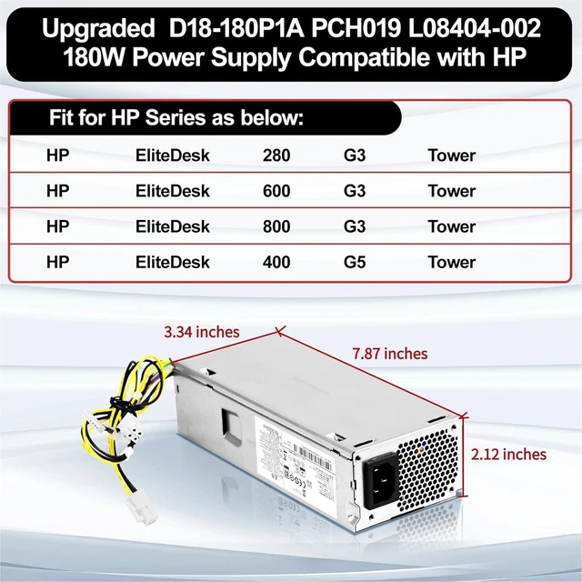 Alt view image 2 of 6 - D18-180P1A L08404-002 L07658-003 180W Power Supply Compatible with HP ProDesk 400 G5 SFF 600 G3 SFF 901765-003 901764-003 L07658-001 PA-1181-3HB DPS-180AB-30A 180w D18-180P1A Power Supply
