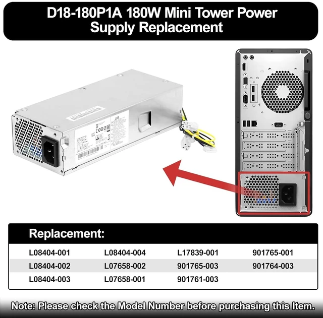 Alt view image 4 of 6 - D18-180P1A L08404-002 L07658-003 180W Power Supply Compatible with HP ProDesk 400 G5 SFF 600 G3 SFF 901765-003 901764-003 L07658-001 PA-1181-3HB DPS-180AB-30A 180w D18-180P1A Power Supply