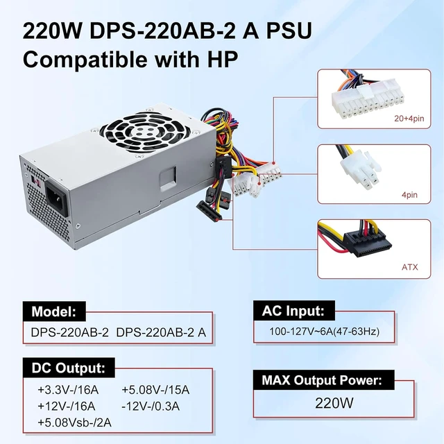 Alt view image 5 of 7 - PC8044 220W DPS-220AB-2 A PSU Power Supply Compatible with HP Pavilion S5000 S5306 5118 5701 5716 5721 7301 7400 3130, Replace for 504965-001 504966-001 TFX0220D5W Switching Power Supply