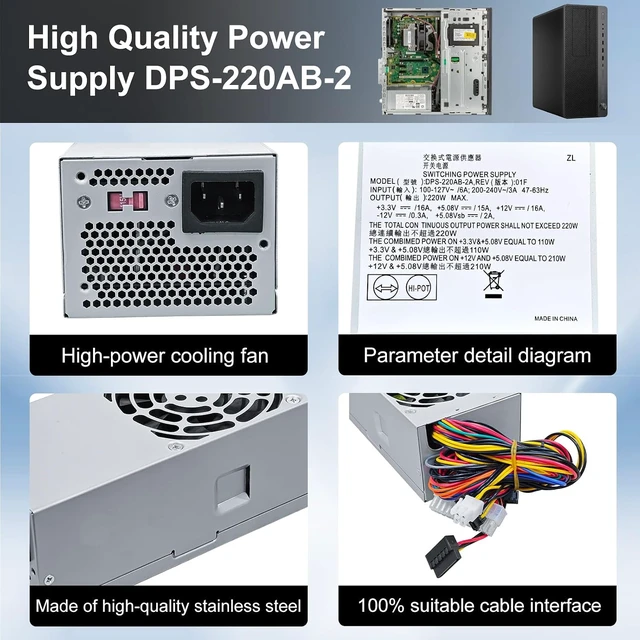 Alt view image 6 of 7 - PC8044 220W DPS-220AB-2 A PSU Power Supply Compatible with HP Pavilion S5000 S5306 5118 5701 5716 5721 7301 7400 3130, Replace for 504965-001 504966-001 TFX0220D5W Switching Power Supply