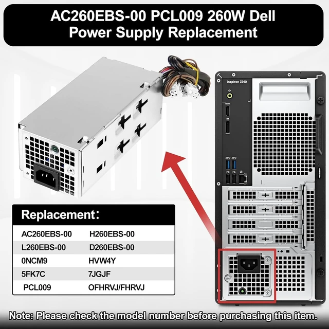 Alt view image 3 of 6 - AC260EBS-00 260W Power Supply Compatible with Dell 260W PSU