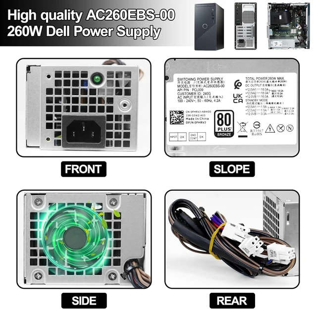Alt view image 5 of 6 - AC260EBS-00 260W Power Supply Compatible with Dell 260W PSU