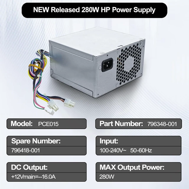 Alt view image 5 of 7 - PCE015 796348-001 D14-280P1A 280W Power Supply 796418-001 PSU Compatible with HP Desktop 600 680 800 880 G2 TWR Switching Power Supply Replace DPS-280AB-5A PS-4281-1HA M5R36PA PCE016 PSU