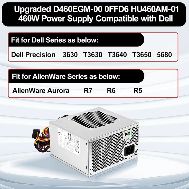 Alt view image 2 of 7 - D460EGM-00 460W Power Supply Compatible with Dell Precision 3630 T3630 5680 T3640 T3650 Alien-Ware Aurora R7 R6 R5 460w PSU Replace DPS-460DB-18 A AC460AM-01 D460AM-03 PSU