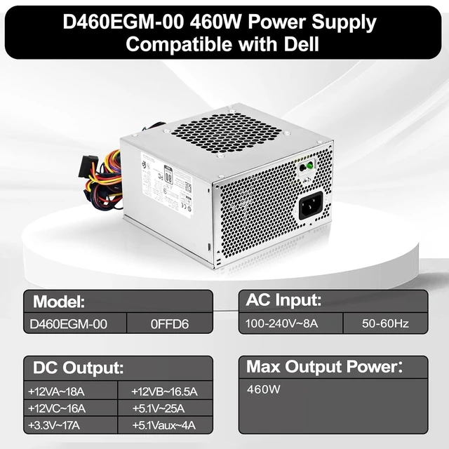Alt view image 5 of 7 - D460EGM-00 460W Power Supply Compatible with Dell Precision 3630 T3630 5680 T3640 T3650 Alien-Ware Aurora R7 R6 R5 460w PSU Replace DPS-460DB-18 A AC460AM-01 D460AM-03 PSU