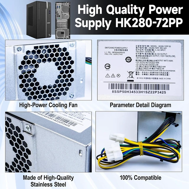 Alt view image 5 of 7 - HK280-72PP 180W Power Supply Compatible with Lenovo M410 M415 M510 M510S M610 M710 M910 S500 S510 B415 V525 V530 Replaces PA-2181-2 FSP180-20TGBAB 54Y8971 00PC745 180w TFX Power Supply