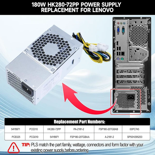 Alt view image 3 of 7 - HK280-72PP 180W Power Supply Compatible with Lenovo M410 M415 M510 M510S M610 M710 M910 S500 S510 B415 V525 V530 Replaces PA-2181-2 FSP180-20TGBAB 54Y8971 00PC745 180w TFX Power Supply