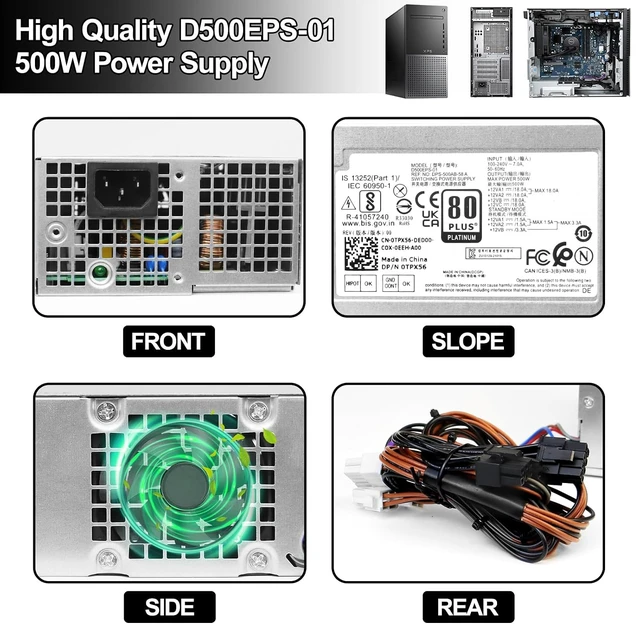 Alt view image 6 of 6 - L500EPS-01 D500EPS-00 500W Power Supply Compatible with DELL XPS 8950 Vostro 3901 3910 Inspiron 3910,D12,Latitude D500 Optiplex 7000MT 7000 Precision T3660 Replaces VFFKJ DYW3N