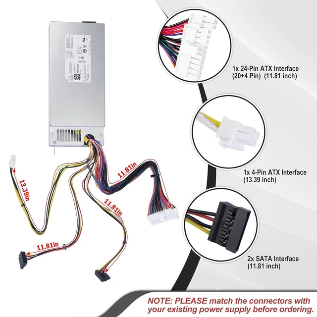 Alt view image 5 of 7 - L220AS-00 R82H5 220W Power Supply Replacement for Dell Inspiron 3647 660s eMachines Gateway Series Acer X1420 X3400 Series Replaces D220ES-01 L220NS-00 HU220NS-00 DPS-220UB A CPB09-D220R