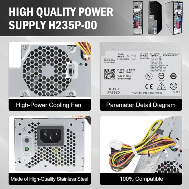 Alt view image 5 of 7 - H235P-00 PW116 235W Power Supply Compatible for Dell OptiPlex