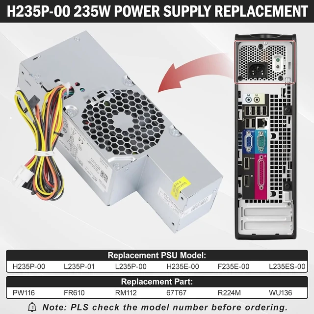 Alt view image 3 of 7 - H235P-00 PW116 235W Power Supply Compatible for Dell OptiPlex