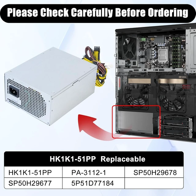 Alt view image 2 of 7 - 1100W HK1K1-51PP PA-3112-1 Power Supply Compatible with Lenovo ThinkStation Tower Workstation PSU for 5P51D77184 Replaces Part SP50H29678 SP50H29677 for 4070 4080 4090 5070 5080 5090