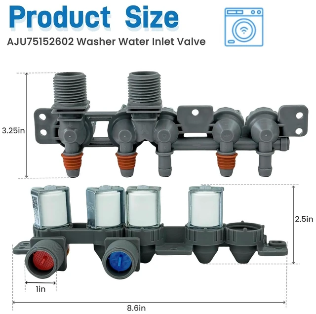 Alt view image 6 of 7 - Washer Inlet Valve Assembly AJU75152602 Fit for LG Washer WT7305CV WT7305CW WT7150CW WT7300CW WT7900HBA WT7060CV WT7800C Replaces 5221EA1008S, 4873914, AP6335382, PS12580369, EAP12580369 etc. DC12V