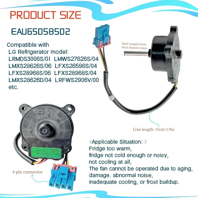 Alt view image 2 of 7 - EAU65058502 Refrigerator Condenser Fan Motor Assembly fit for LG Refrigerator, Replace AP7178309 PS16662422 EAP16662422,DC12V,MAX 1A,DC Voltage Evaporator Fan Motor