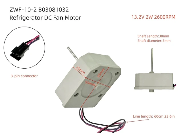 Alt view image 2 of 7 - ZWF-10-2 B03081032 Replacement DC Motor Fan,DC13.2V 2W Evaporator Fan Motor Blower Motor Compatible with MeiLing&Ronshen Double Door Refrigerator 2 Year